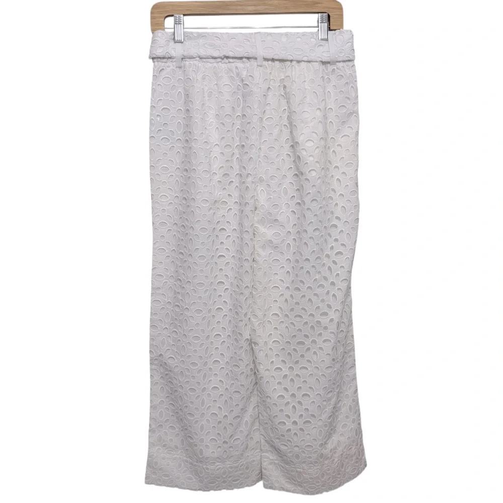 New J Crew White Tie-Waist Eyelet Wide Leg Pants‎ Sz 8
